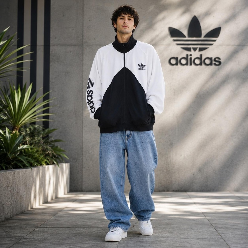 ADIDAS Mens Originals Track Jacket 3XL Black White Color Block Pockets Full Zip